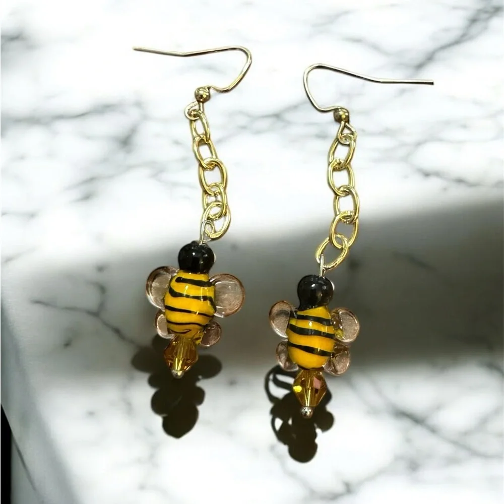 Gold Bee Earrings - Picture 2 of 2